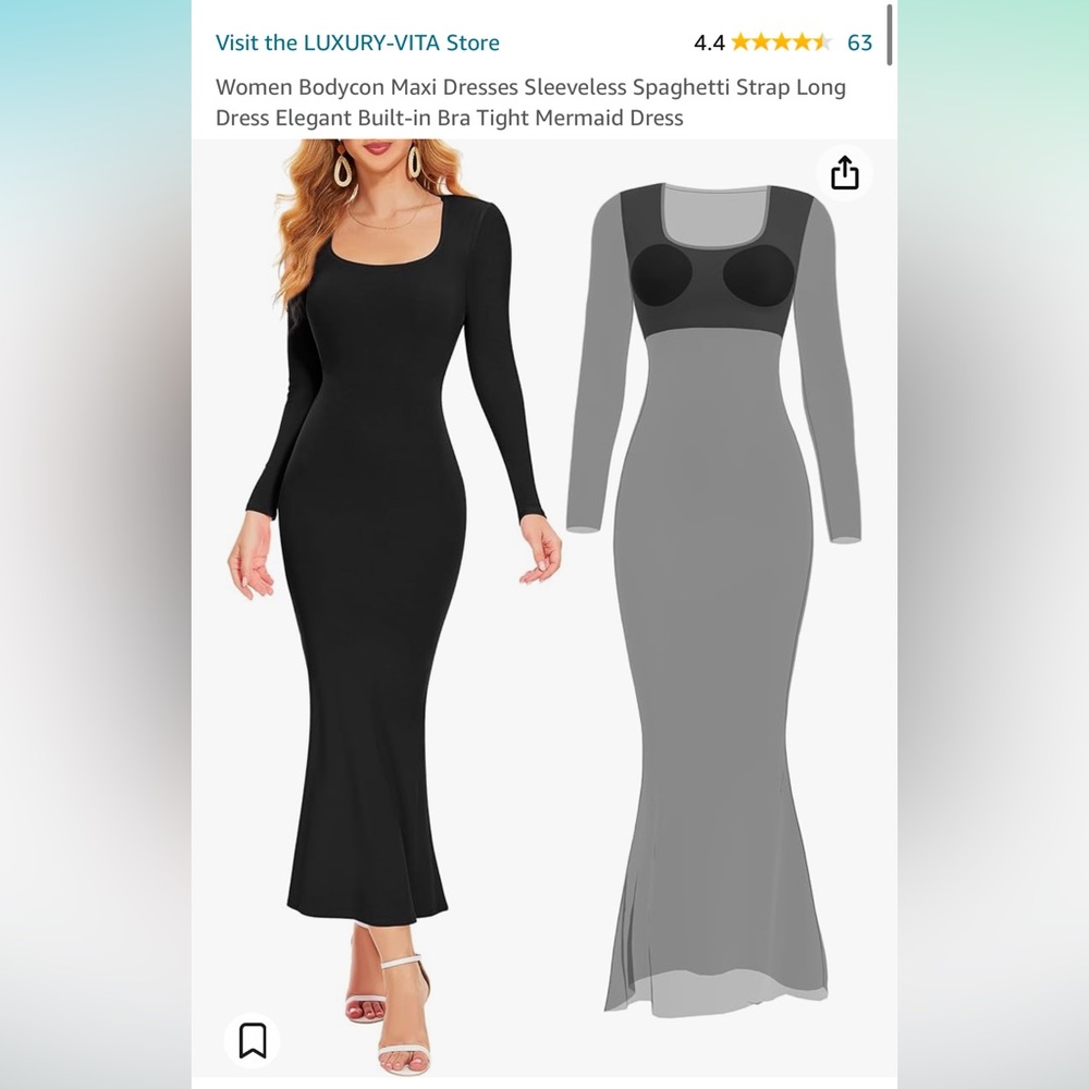 Women Bodycon Maxi Long Dress Elegant Built-in Bra Tight Mermaid Dress